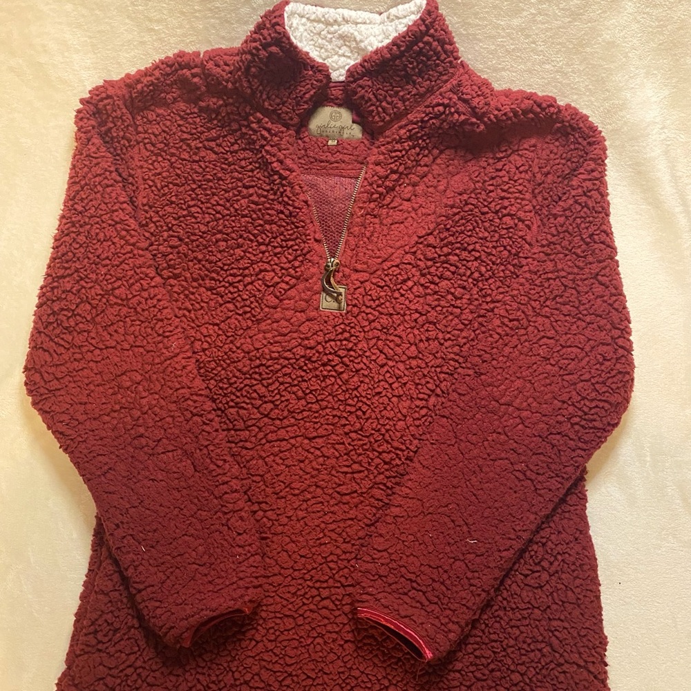 Medium CC dark red Sherpa pullover.